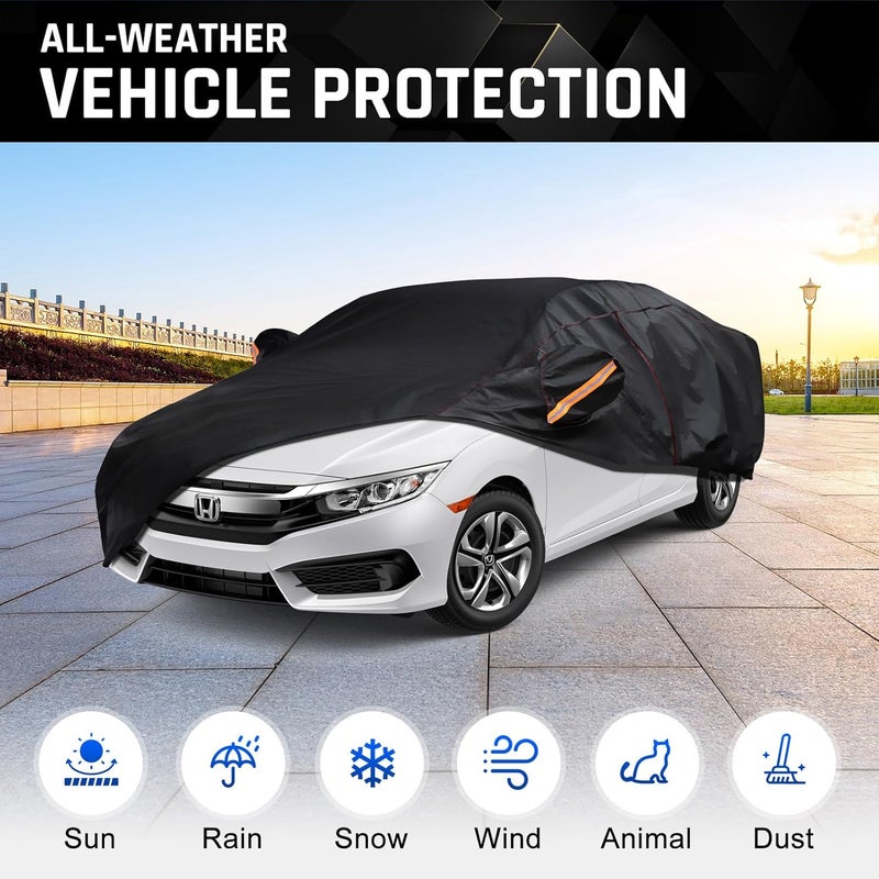 AltoCover Car Cover Custom Fit for Toyota Corolla 2013-2025, Honda Civic 2016-2025, 6 Layer Heavy Duty Car Cover Waterproof All Weather with Cotton Liner & Door Zipper - Image 2
